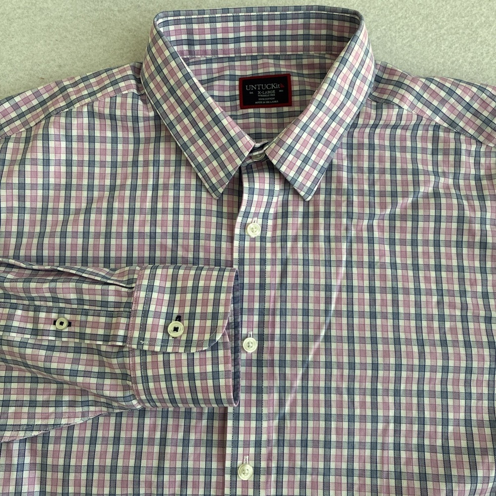 UNTUCKit Dolcetto Shirt Men's Long Sleeve Pink & Blue Plaid Button Up Size XL